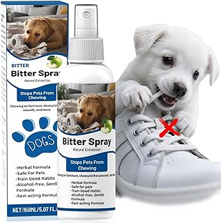 No Chew Spray for Dogs, Dog Chewing Deterrent Spray to Stop Biting & Licking, 150ml (5oz) Pet-Safe Anti Chew Spray for Furniture, Shoes, Wood, Cables | Bitter Apple Formula, Alcohol Free