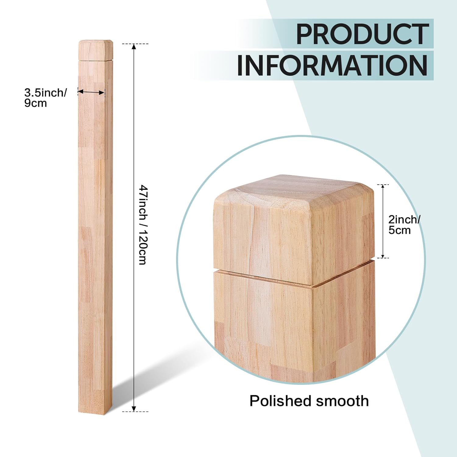 3.5" x 47" Rubber Wood Stair Newel Post with a Single Groove Notched Newel Wood Balusters for Staircase Indoor and Outdoor Railing Newels for Stair Handrails(1 Pcs)
