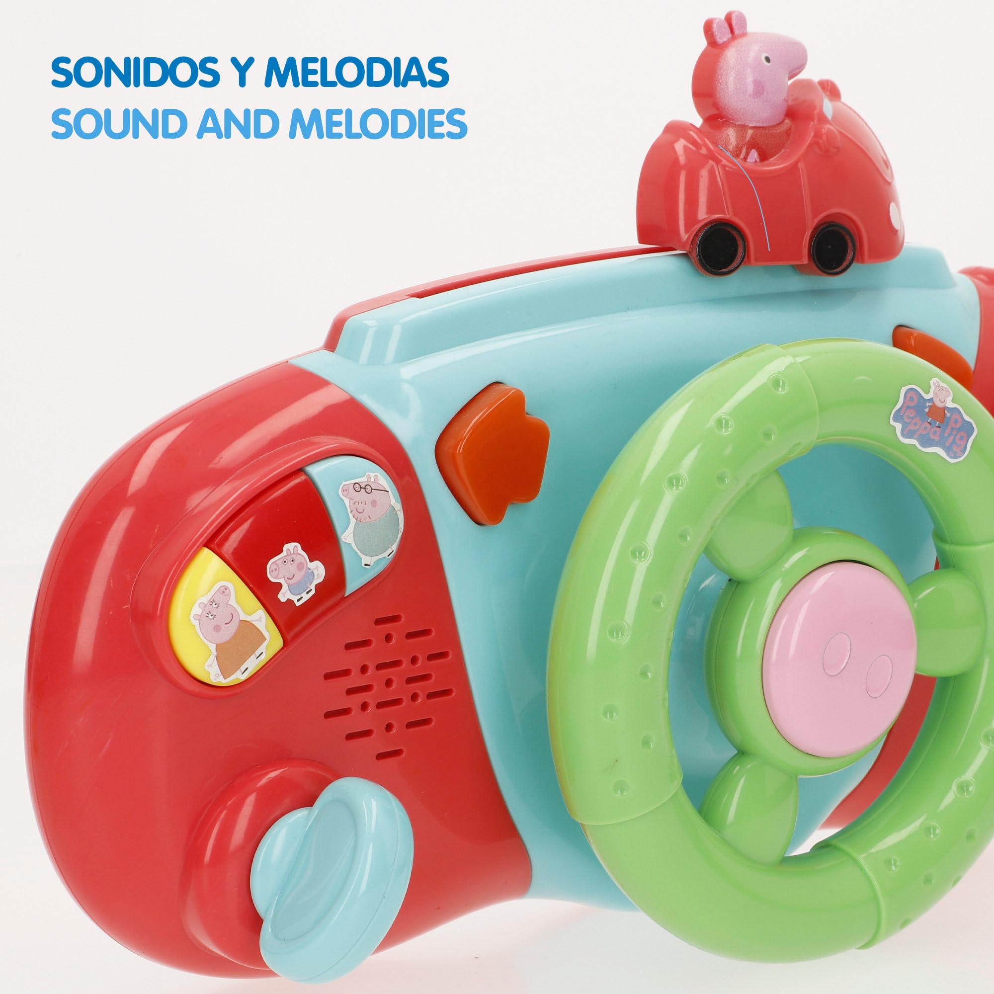 ColorBaby Peppa Pig Lenkrad für Kinderwagen, Ankergriff, buntes Design, Peppa, George und Seine Freunde, interaktive Spiele, Aktivitäten für Kinder ab 6 Monaten (39159)