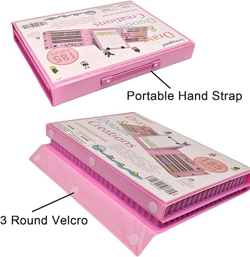 Miniatura 5 de Sunnyglade Juego de arte de caballete triple de doble cara de 185 piezas, caja de arte de dibujo con pasteles al óleo, crayones, lápices de colores,