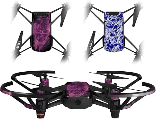 Skin Decal Wrap 2 Pack for DJI Ryze Tello Drone Flaming Fire Skull Hot Pink Fuchsia Drone NOT Included