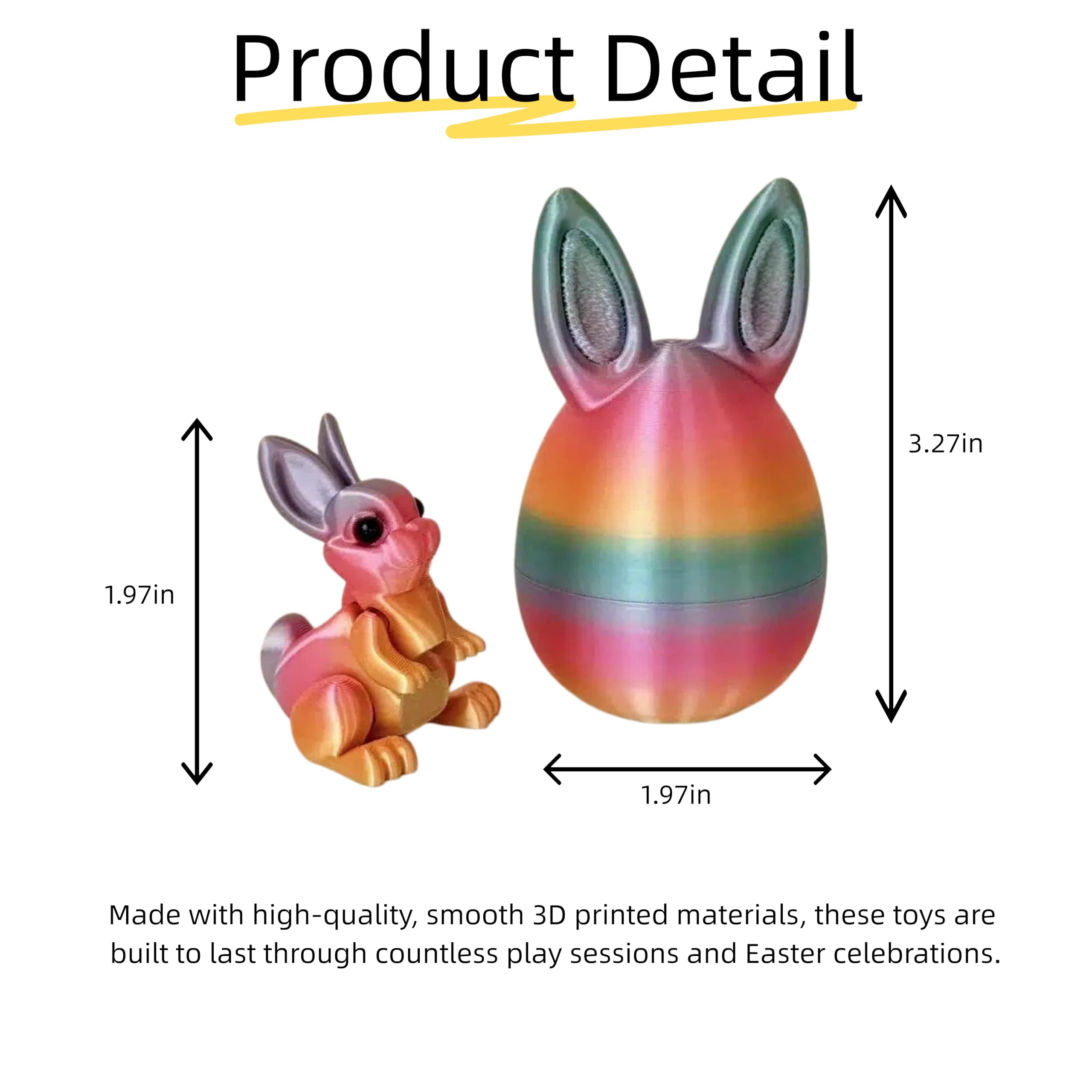 6PCS 3D Printed Easter Eggs Set with Articulated Rabbit Inside, Prefilled Surprise Eggs for Easter Basket Stuffers, Reusable Collectible Toys for Easter Egg Hunt & Party Favors (BunnyInside) - 5