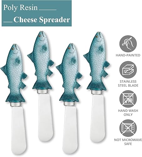 Miniatura 10 de Supreme Housewares Mango de resina pintado a mano de 4 piezas con hoja de acero inoxidable esparcidor de quesocuchillo esparcidor de mantequilla