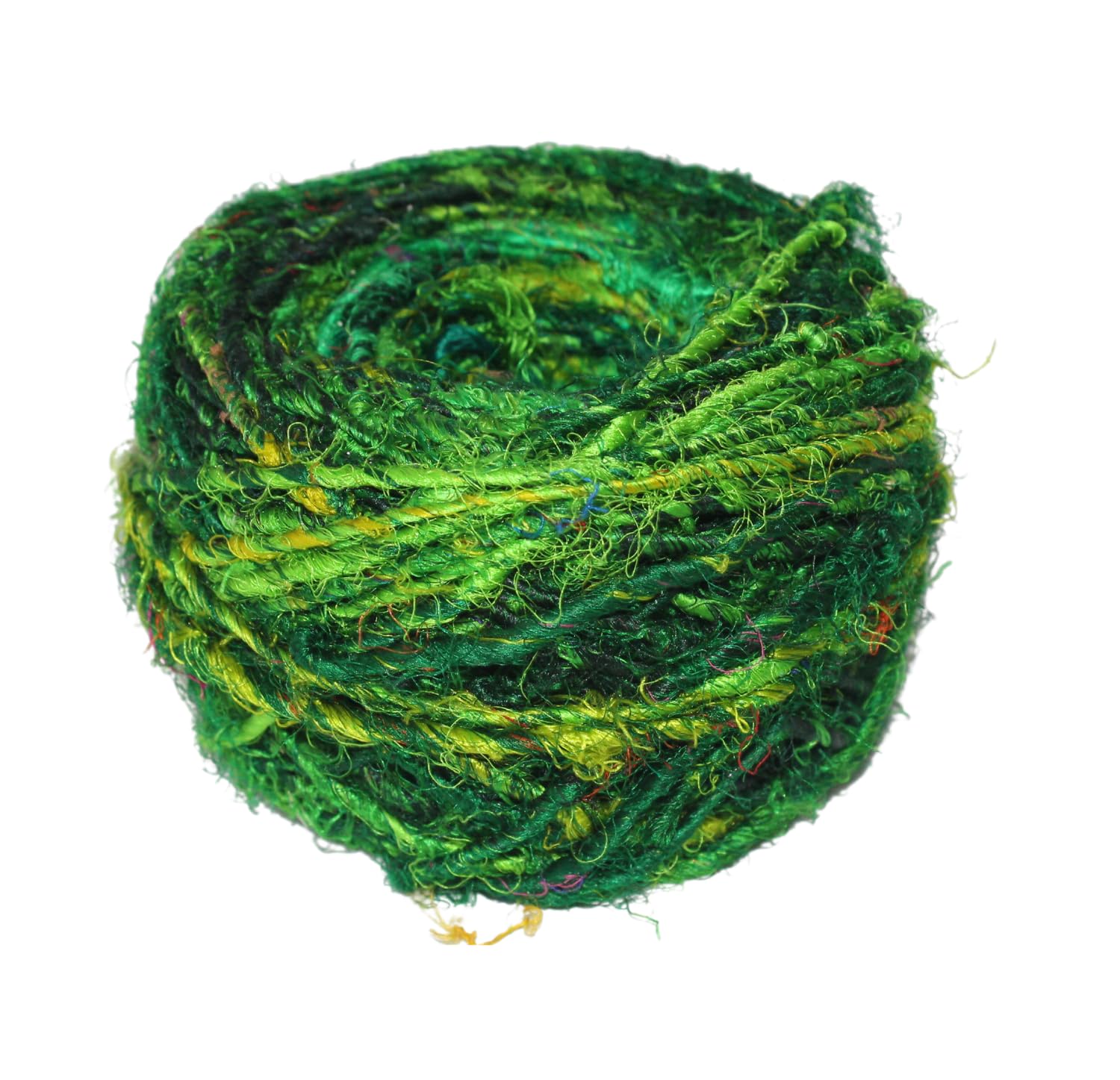 Recycled Sari Silk Yarn - Green - 1 Ball, 90 Yards - Knit, Crochet, jewelery - Ethical Yarn