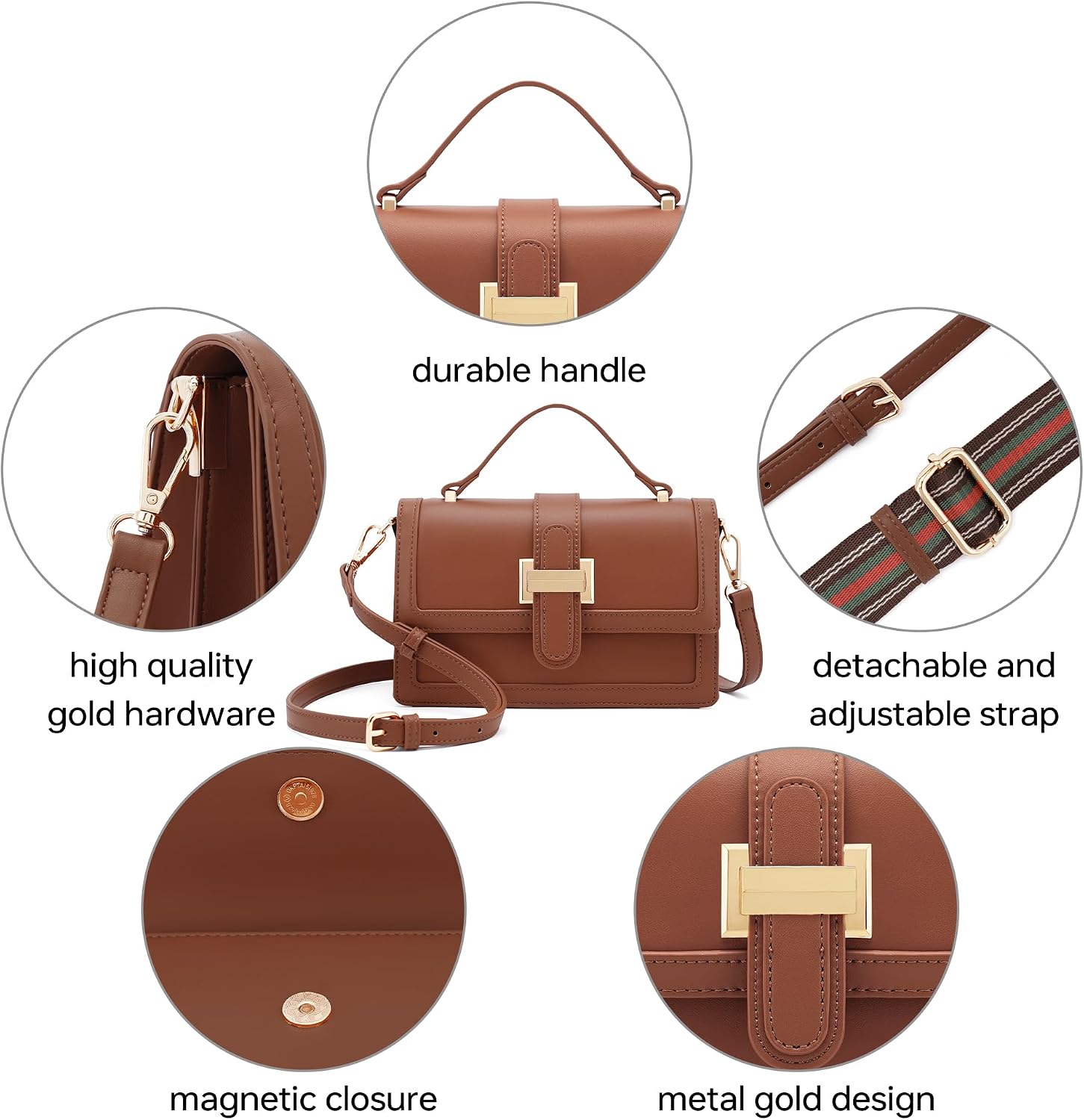 Crossbody Purse for Women Leather Top Handle Purses Handbag with Adjustable Shoulder Strap