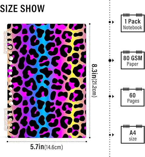 Miniatura 2 de senya Cuaderno de espiral a rayas, 2 unidades, estampado de leopardo, guepardo, neón, degradado, diario para estudio y notas, 60 páginas con tapa