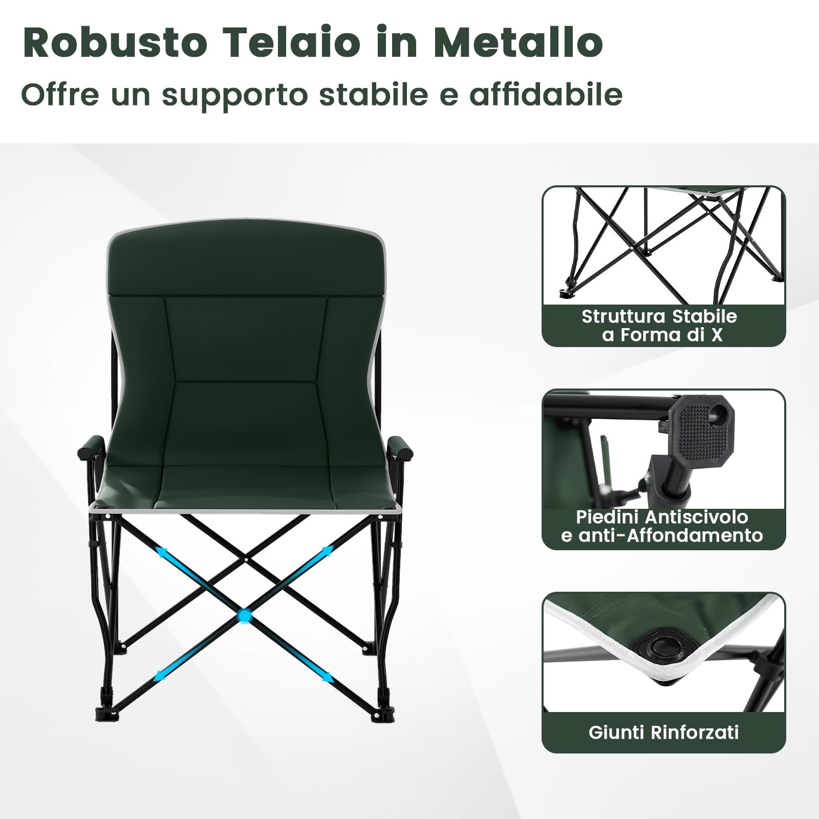 COSTWAY Sedia da Campeggio con Ombrello Regolabile, Portata 160 kg