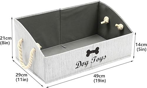Miniatura 3 de Caja de juguetes para perros, cesta organizadora trapezoidal de tela plegable con asa de cuerda de algodón, ideal para guardar golosinas secas,