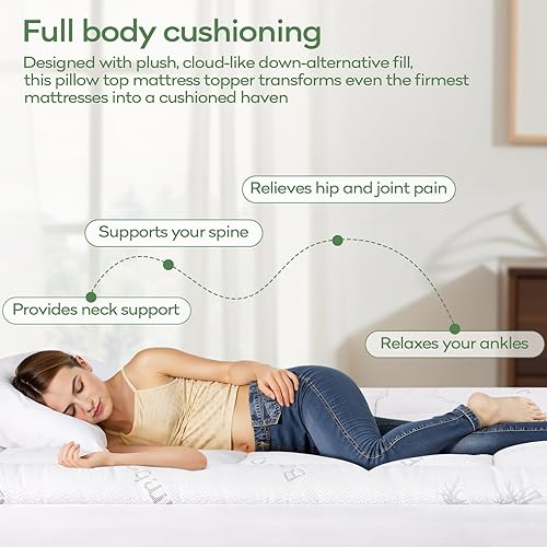 Miniatura 5 de OLANLY Cubrecolchón Queen  Viscosa hecha de bambú, colchón de almohada Queen refrescante y suave para alivio del dolor de espalda, cubrecolchón de