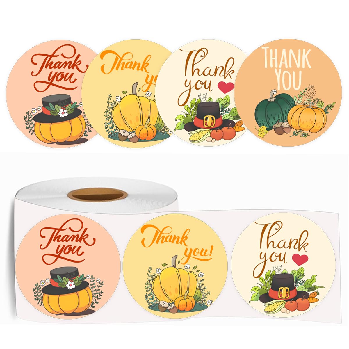 500 Pcs Pumpkin Autumn Thank You Labels 2 Inch Happy Fall Y'all Stickers Thanksgiving Stickers Pumpkin Thank You for Supporting My Small Business Envelope Seals for Autumn Harvest Party Favors