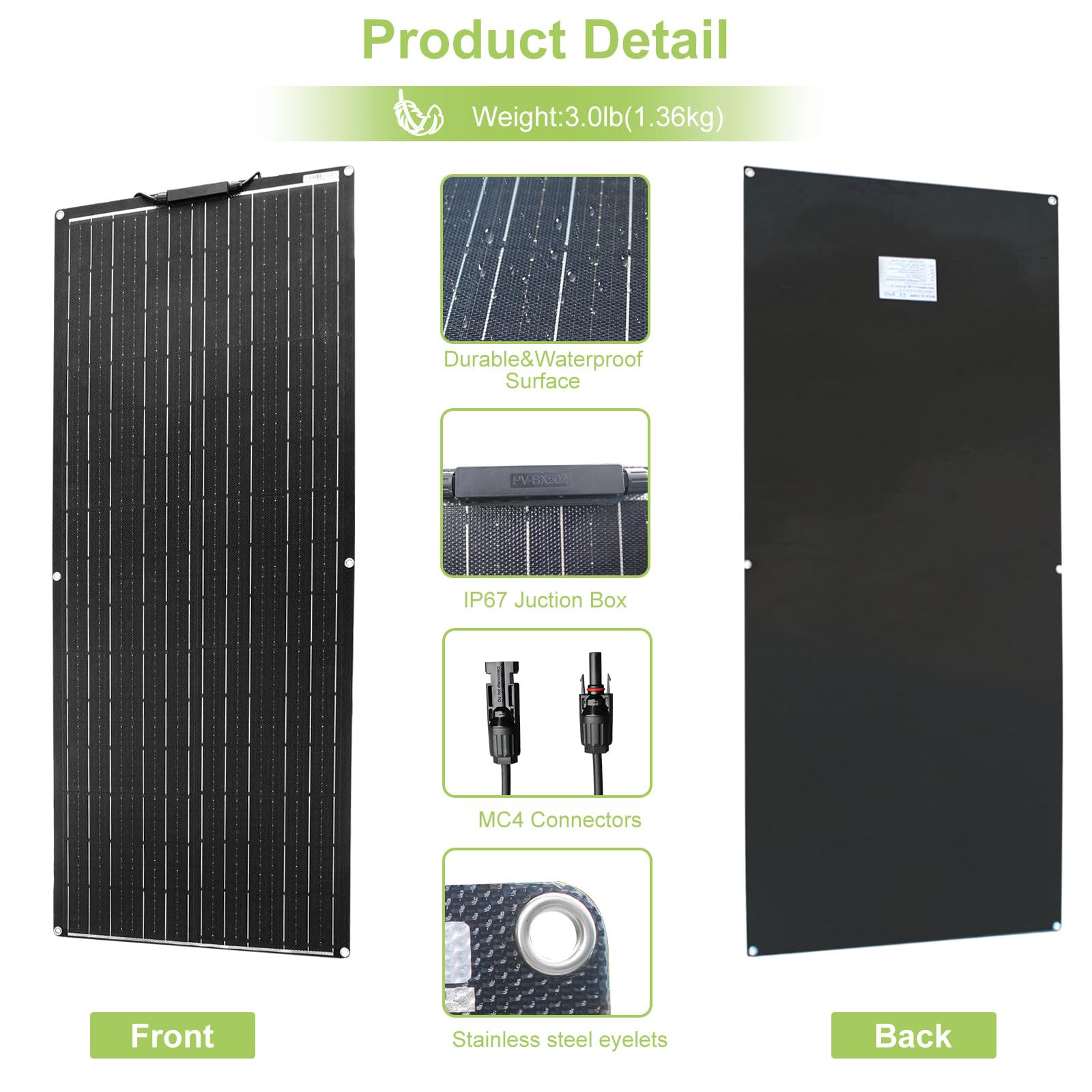 Pannello solare flessibile 200W 12V | altamente efficienti | ultra-sottile | leggero e impermeabile, adattoCaricatore solare impermeabile per camper, barche, case