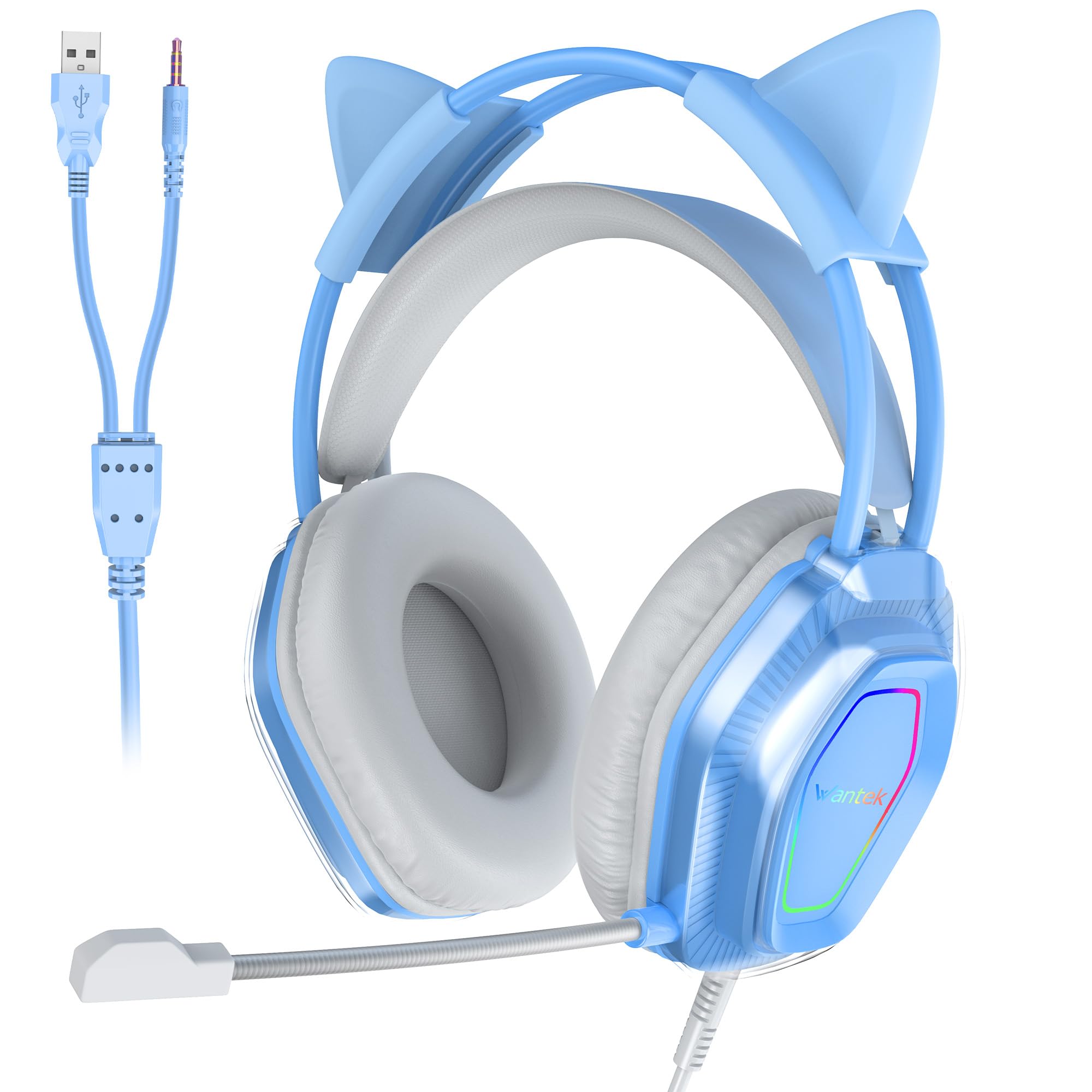 Amazon.co.jp: Wantek V10 ゲーミングヘッドセット 猫耳ヘッドホン