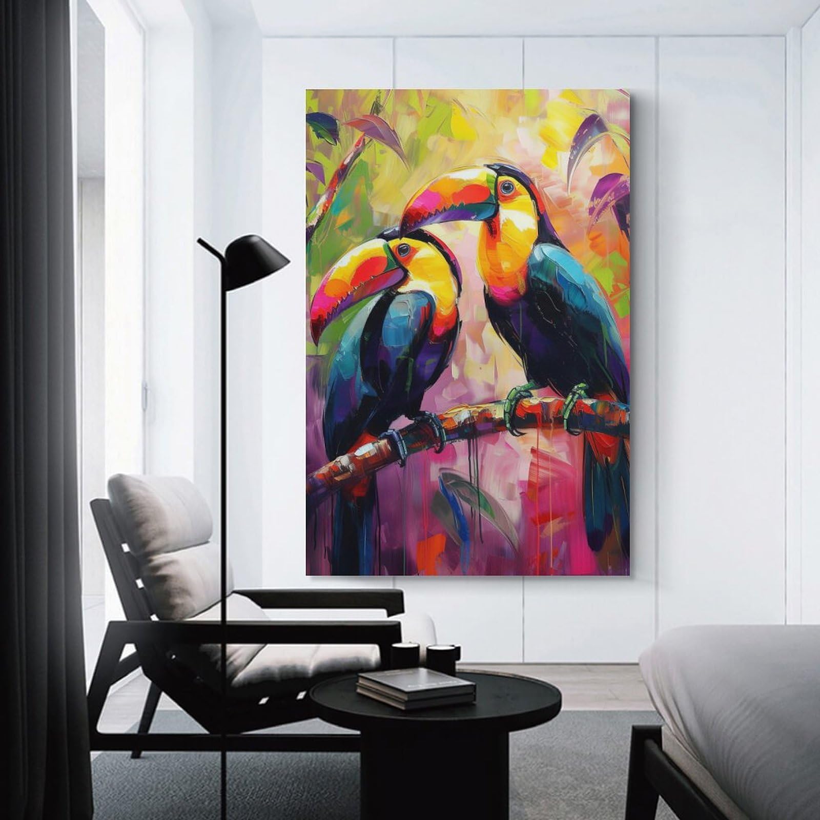 Junmoney Toucan Couple Painting Hanging Wall Art 12x18inch(30x45cm), for Study, Office Or Focused Interiors, Wall Art That Adds Style to Work Areas