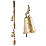 Deco 79 Metal Tibetan Inspired Decorative Cow Bells with 4 Bells on Jute Hanging Rope, 4