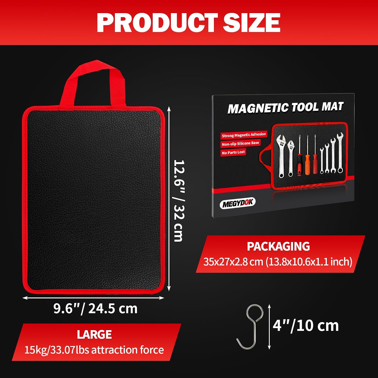 Flexible Magnetic Tool Mat with Hook 12.6" x 9.6" Non-Slip Magnetic Pads image 2