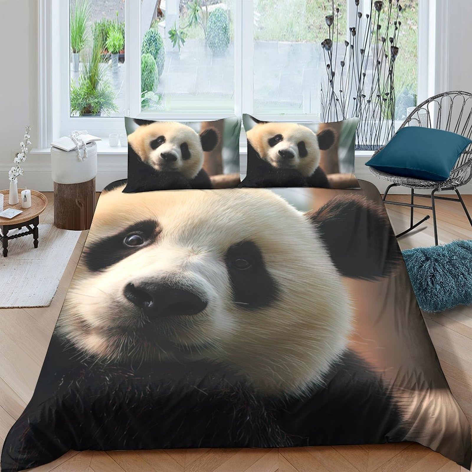 GPLZQXKJNH 3D Printed Panda Duvet Cover Microfiber Soft Breathable Animal Quilt Cover with 2 Pillowcases for Bedroom Decor, Single（135x200cm）