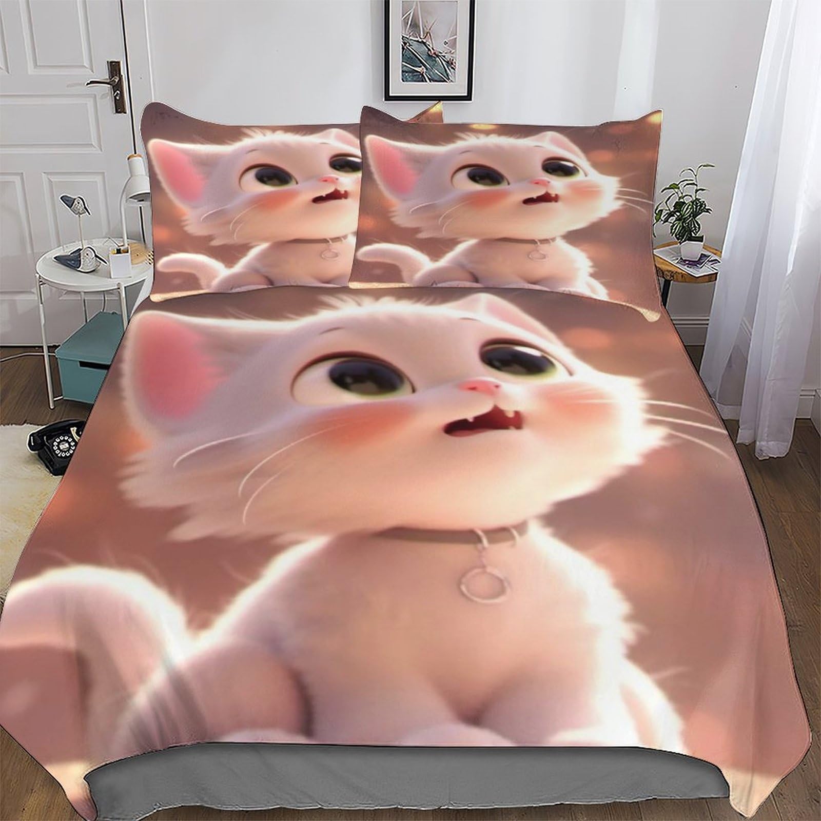 Housse de couette chat mignon 220x240 finie la corvée de repassage