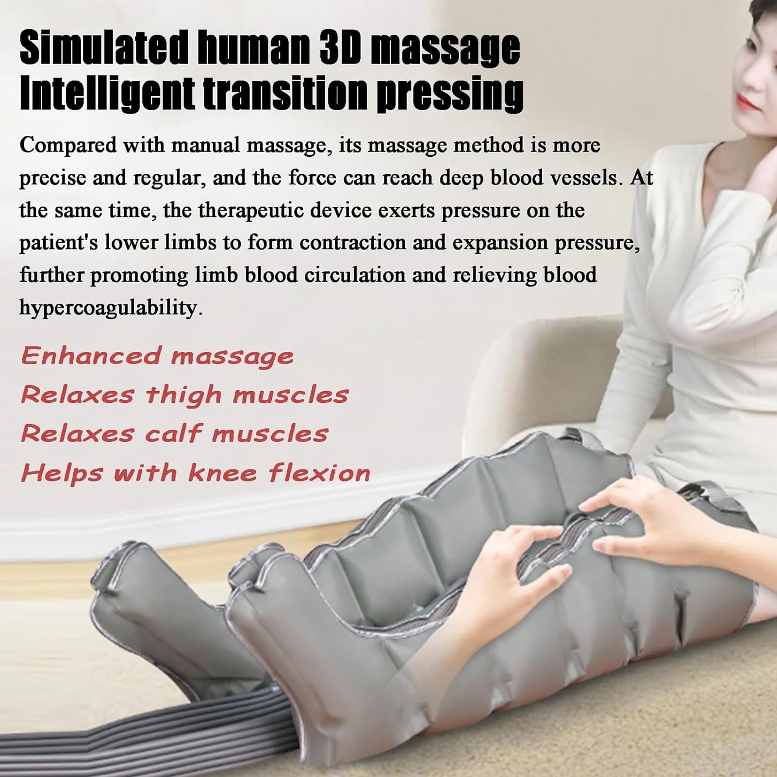 6-Kammer Air Compression Leg Massager L/XL, Elektrische Kompressionsmassage für Beine, Arme, Taille, Fuß – Lymphdrainage & Pressotherapie für bessere Durchblutung & Lipödem