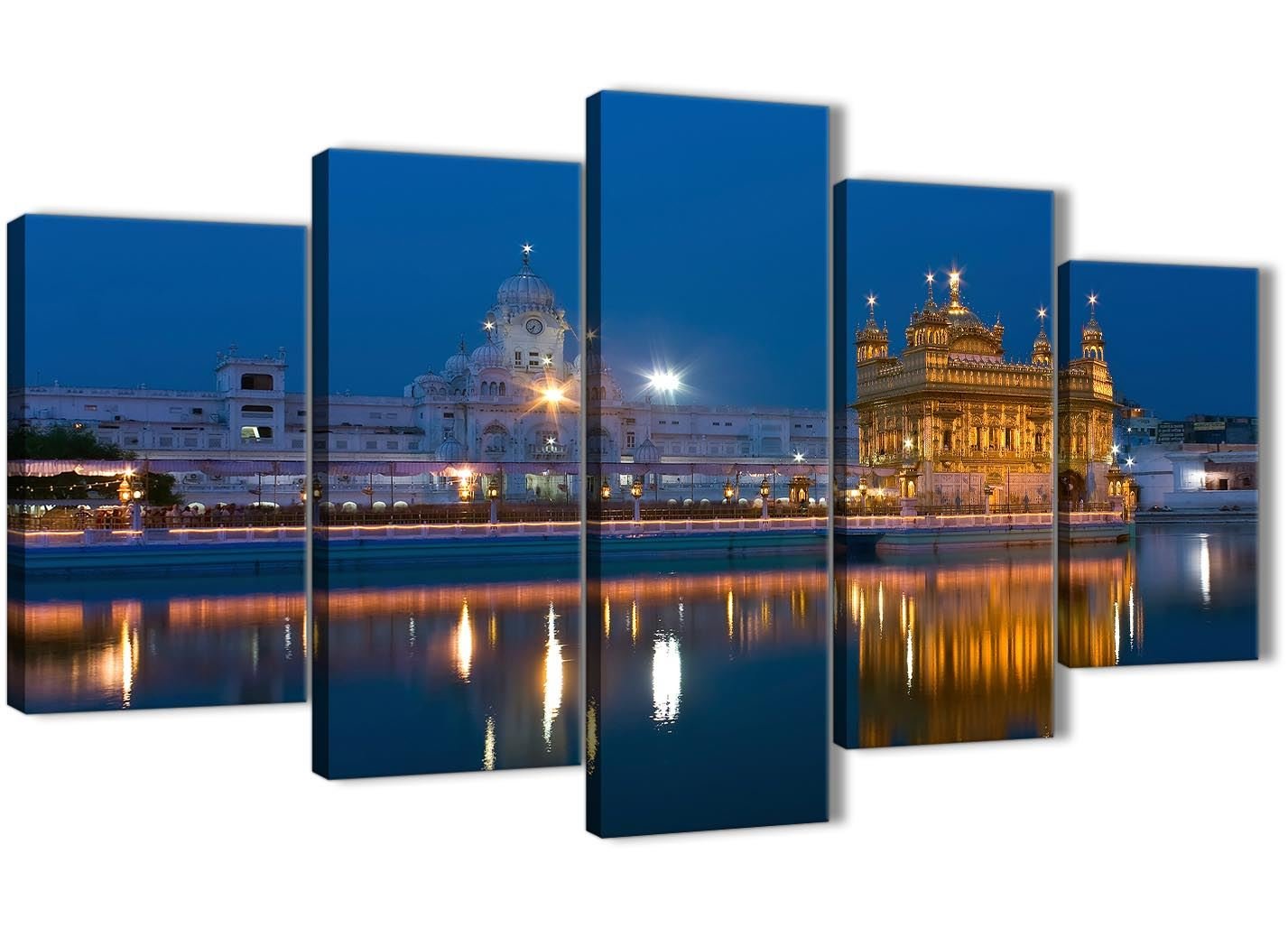Wallfillers 5 Part Canvas Wall Art Pictures - Sikh Golden Temple Amritsar - 5196 Blue - 160cm XL Set Artwork