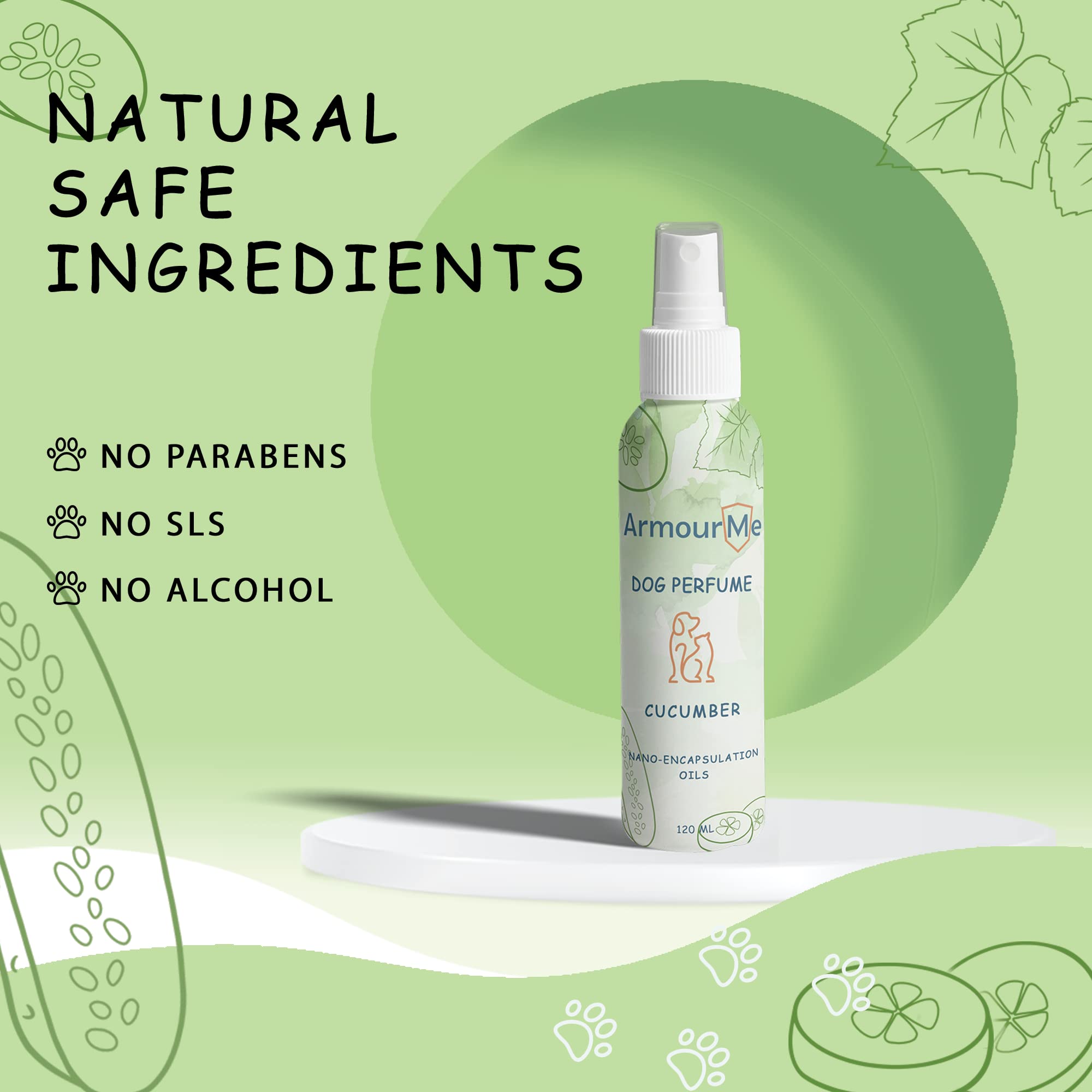 ArmourMe Dog Perfume Spray | Waterbased | Natural Deodorizer for Dogs | Eliminates Dog Odors for Smelly Dogs, pH Balanced, Free from Sulfates and Parabens. (120 ML, Cucumber) 3