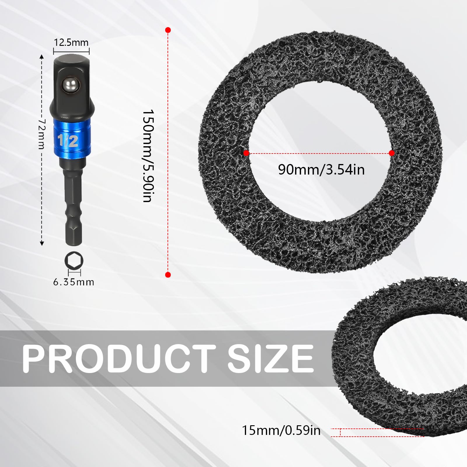 Cepillo para Cubos de Rueda, Juego de Cepillos para Cubos de Rueda de Coche de 90-150mm con Accionamiento Cuadrado de 1/2" y 2 Discos de Acero para Amolar