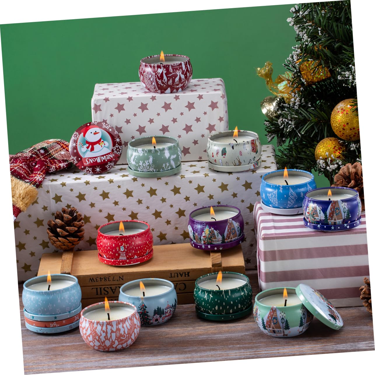 8stücke Rauchfreie Duftkerzen für Aromatherapie Weihnachts-duftkerzen mit Becher in Zufälligen Mustern für Zuhause und Unterwegs