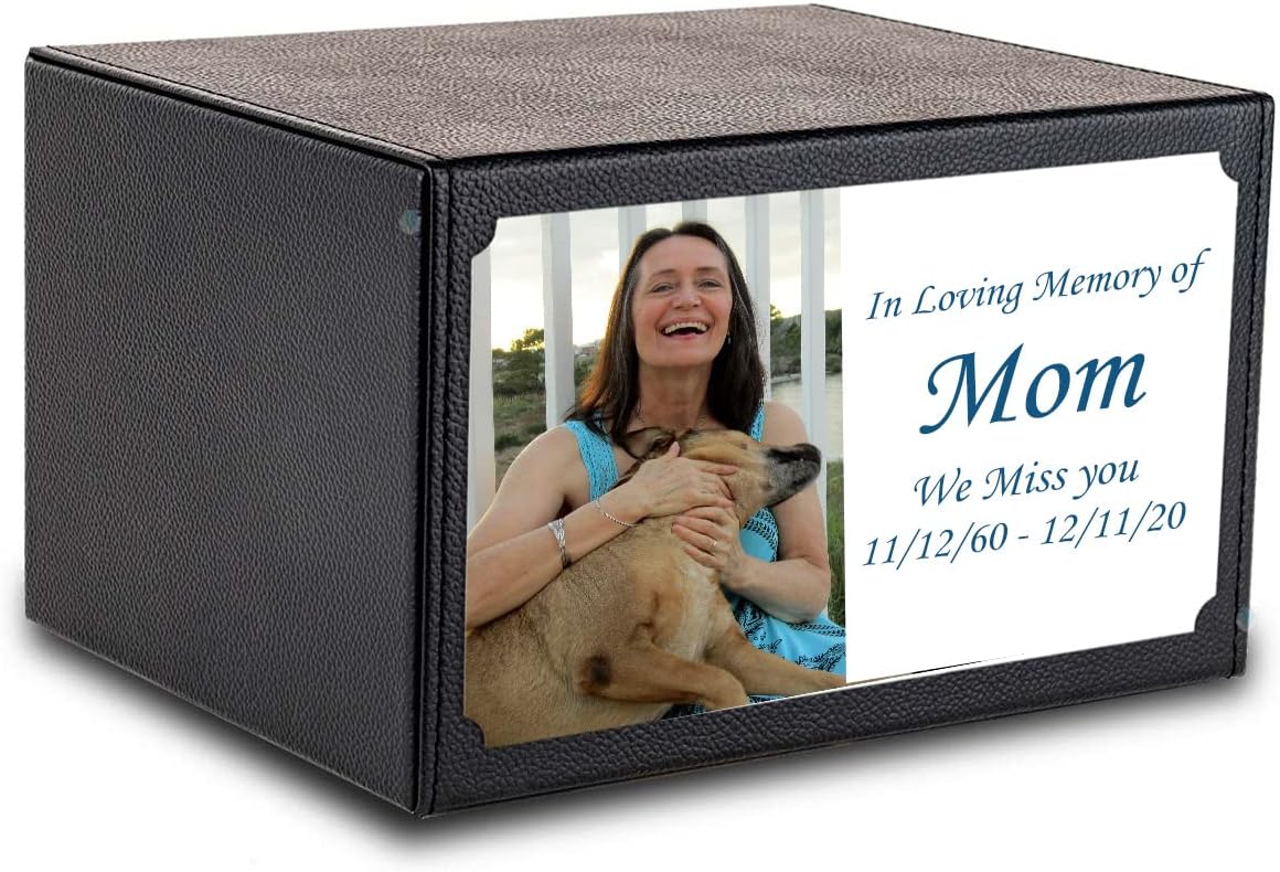 GetUrns Heritage Adult Leather Cremation Urn Box for Human Ashes I Photo Wooden Urns for Male and Female I 213lbs