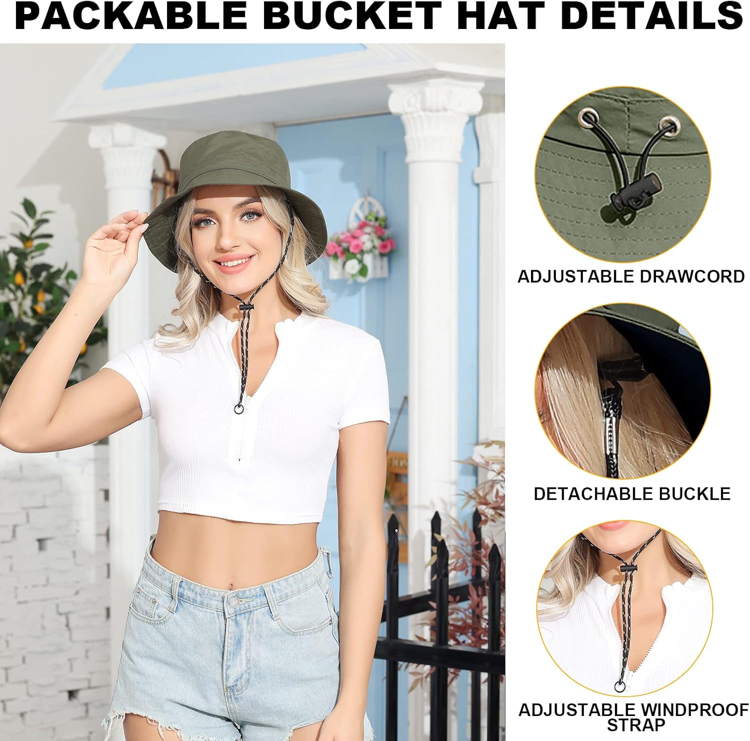 Womens Packable Waterproof Bucket Hat Men UV Protection Sun Hat - Image 6