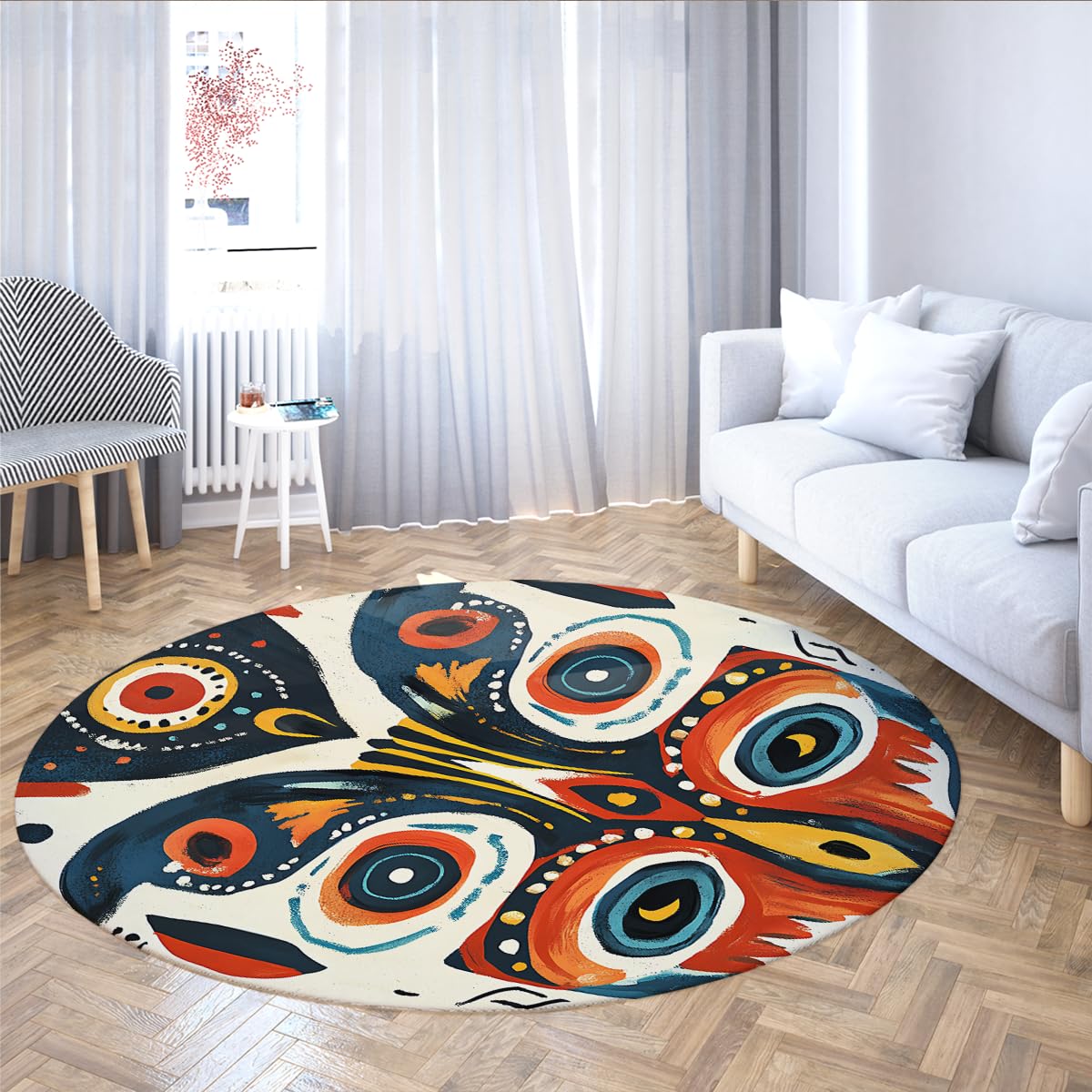 Tappeti astratti colorati per area tonda e colorata per l'ingresso camera da letto tappeto tribale azteco per interni decorativi per il soggiorno ufficio decorazioni pavimento 90cm