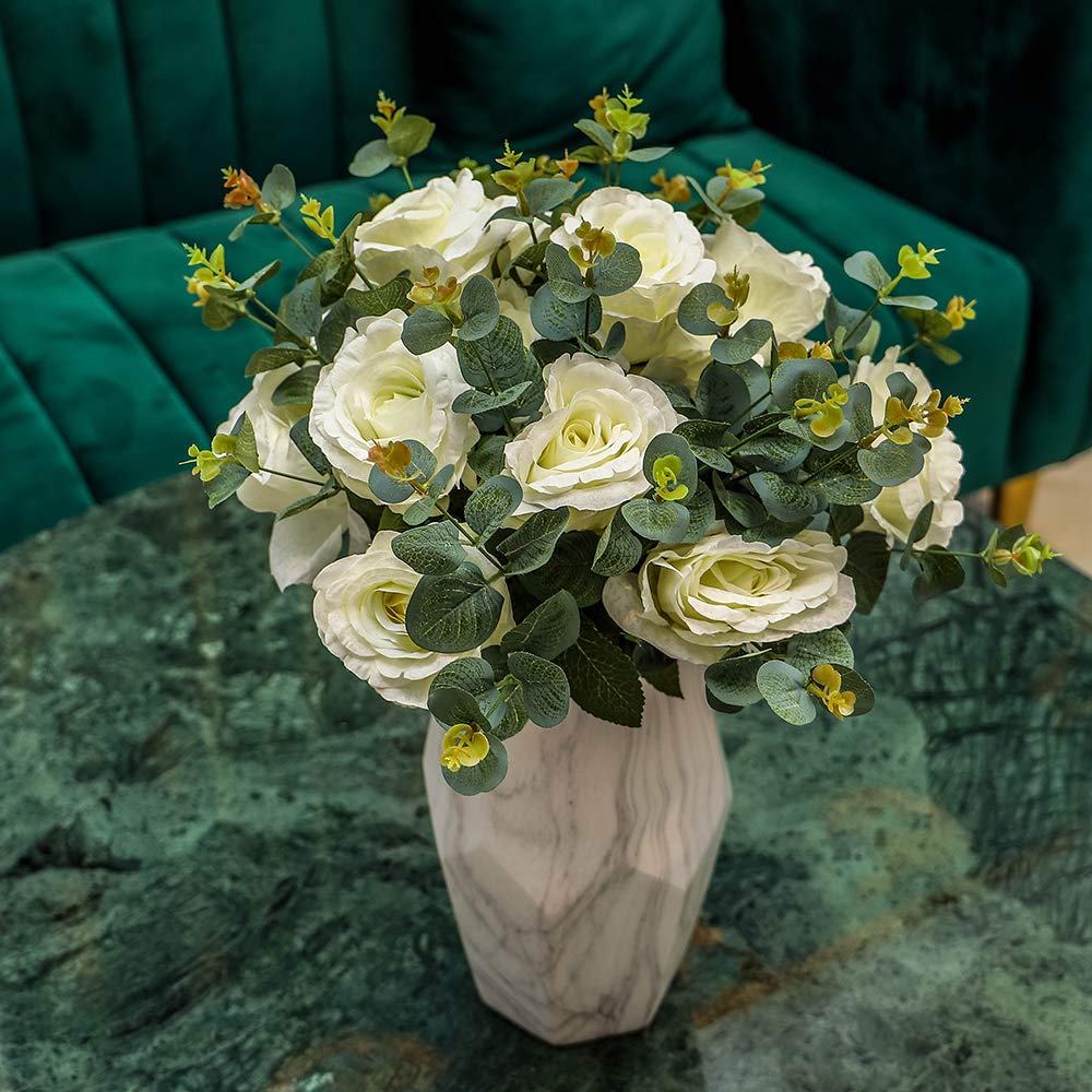 Yatai7 Heads Artificial Rose Flowers Bunch Real Looking Fake Roses with Stem for Valentine DIY Wedding Bouquets Centerpieces Party Baby Shower Home Decoration-WHITE (2)