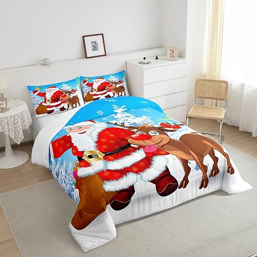 Miniatura 4 de Erosebridal Juego de edredón de Feliz Navidad, juego de edredón de Papá Noel para dormitorio de niños y niñas, edredón acolchado de ciervos y alces