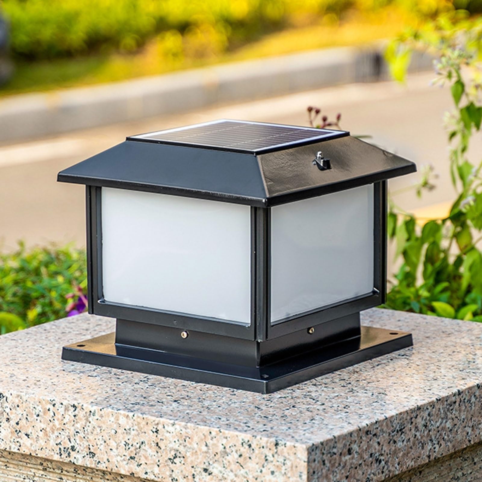 Solar Square Column Lights IP54 Waterproof Safety Pillar Lamp Villa Gate Landscape Aluminum Street Lantern Palace Retro Decoration Outdoor Courtyard Door Patio Garden Post Light (Black 50cm)