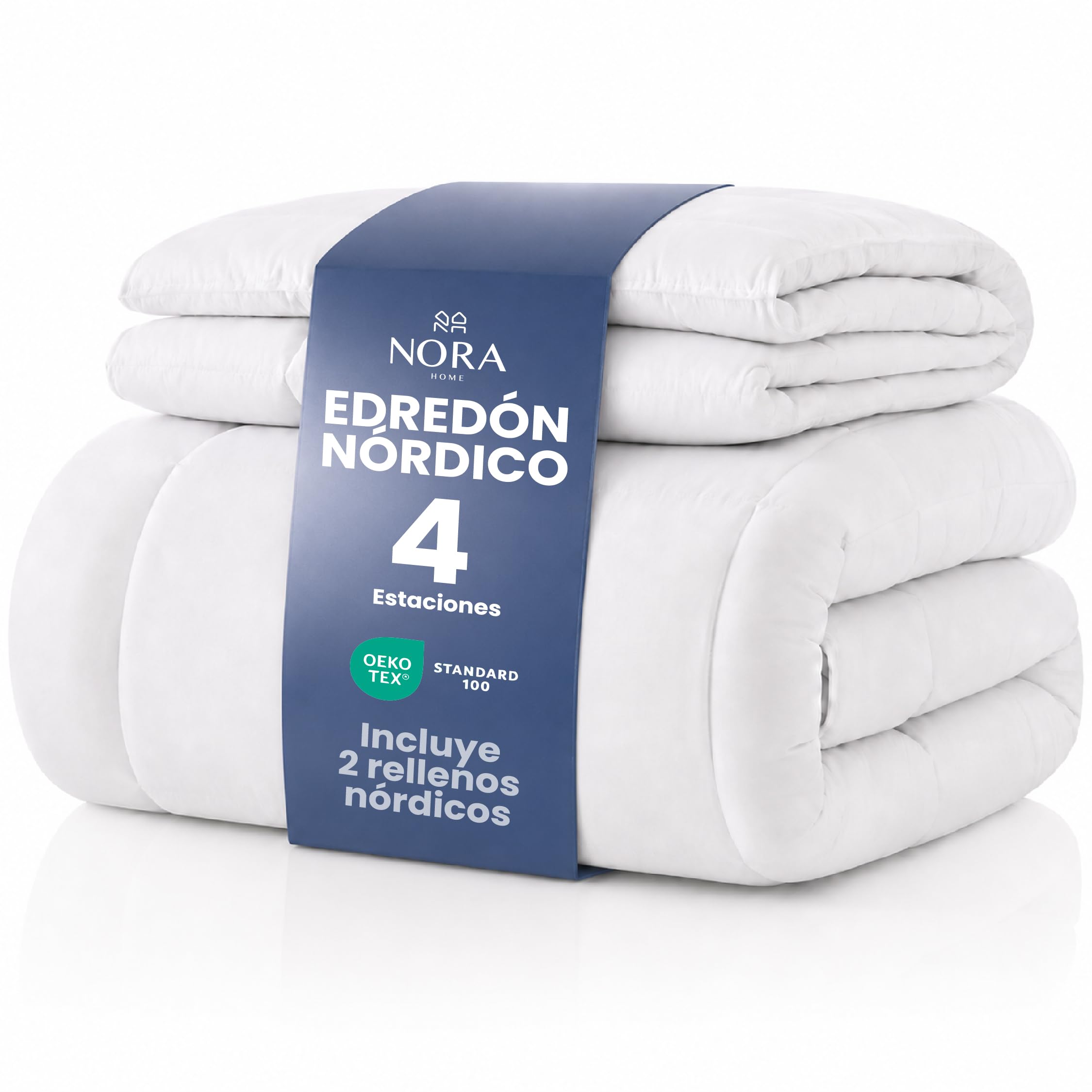 NORA HOME Relleno Nórdico 150x220, Cama 90, 4 Estaciones, 2 en 1, 375 g/m² | 125+250 g/m² unidos con 10 clips, microfibra tacto melocotón, lavable, OEKO-TEX