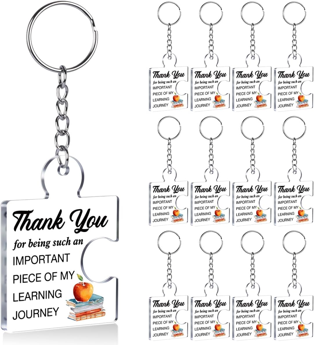 Teacher Appreciation Gifts in Bulk, 12 Pcs Teacher Keychain from Students, Thank You Graduation Thanksgiving Day Christmas Gifts for Women Teachers Friends Classmate Acrylic Puzzle Piece Keychains