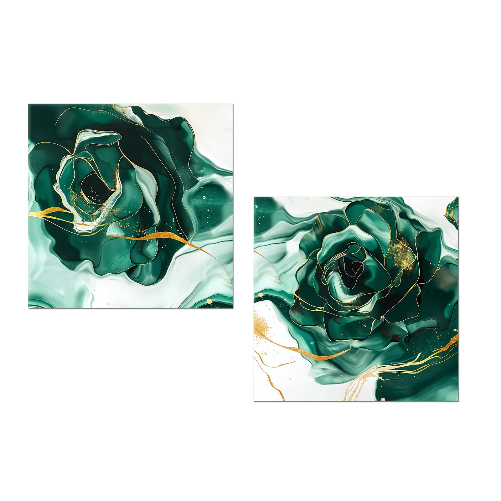 PLIDAAYO Emerald Green Flora Canvas Wall Art Set of 2 Gold Line Abstract Painting Modern Flower Print Picture Poster for Bedroom Living Room Home