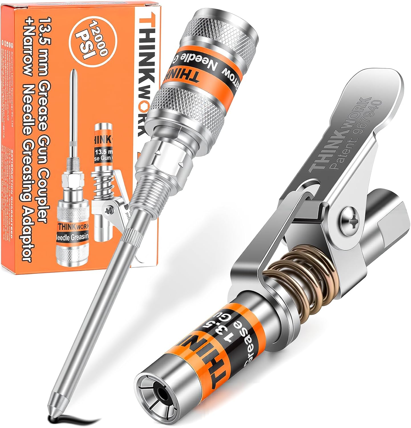 Grease Gun Coupler, 0.53"OD Grease Gun Tip, 6 Locking Jaw 12000PSI Quick Release Grease Coupler with Narrow Needle Dispenser for Grease Gun, Compatible with All Grease Guns 1/8" NPT Grease Gun Fitting