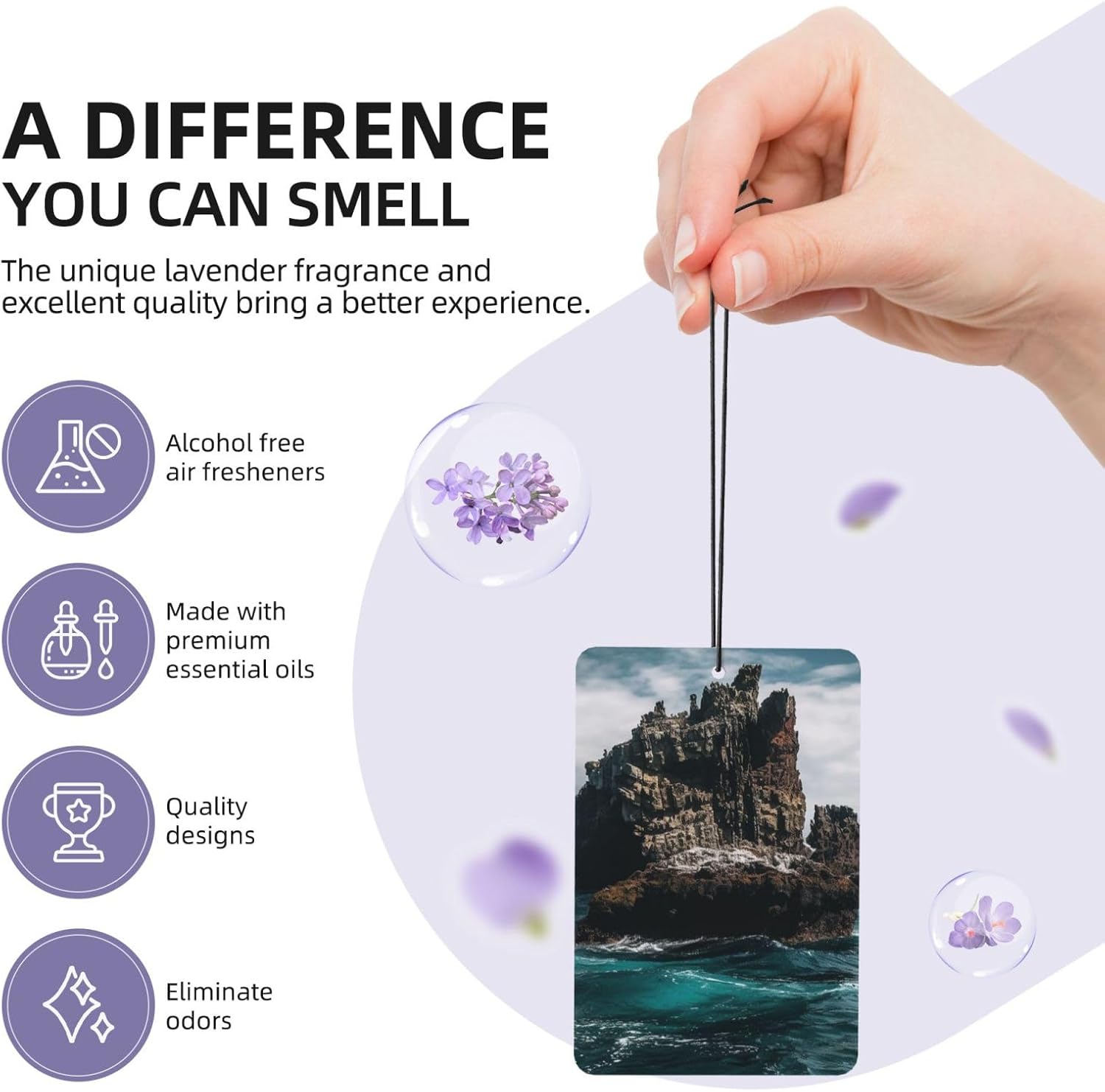 Car Air Freshener 24 PCS Rock Formations in Water Hanging Car Air Fresheners Auto Interior Decor Card Freshener Strong Scented Card Lavender Cars Scents for Office Bedroom Close Drawer Rectangle