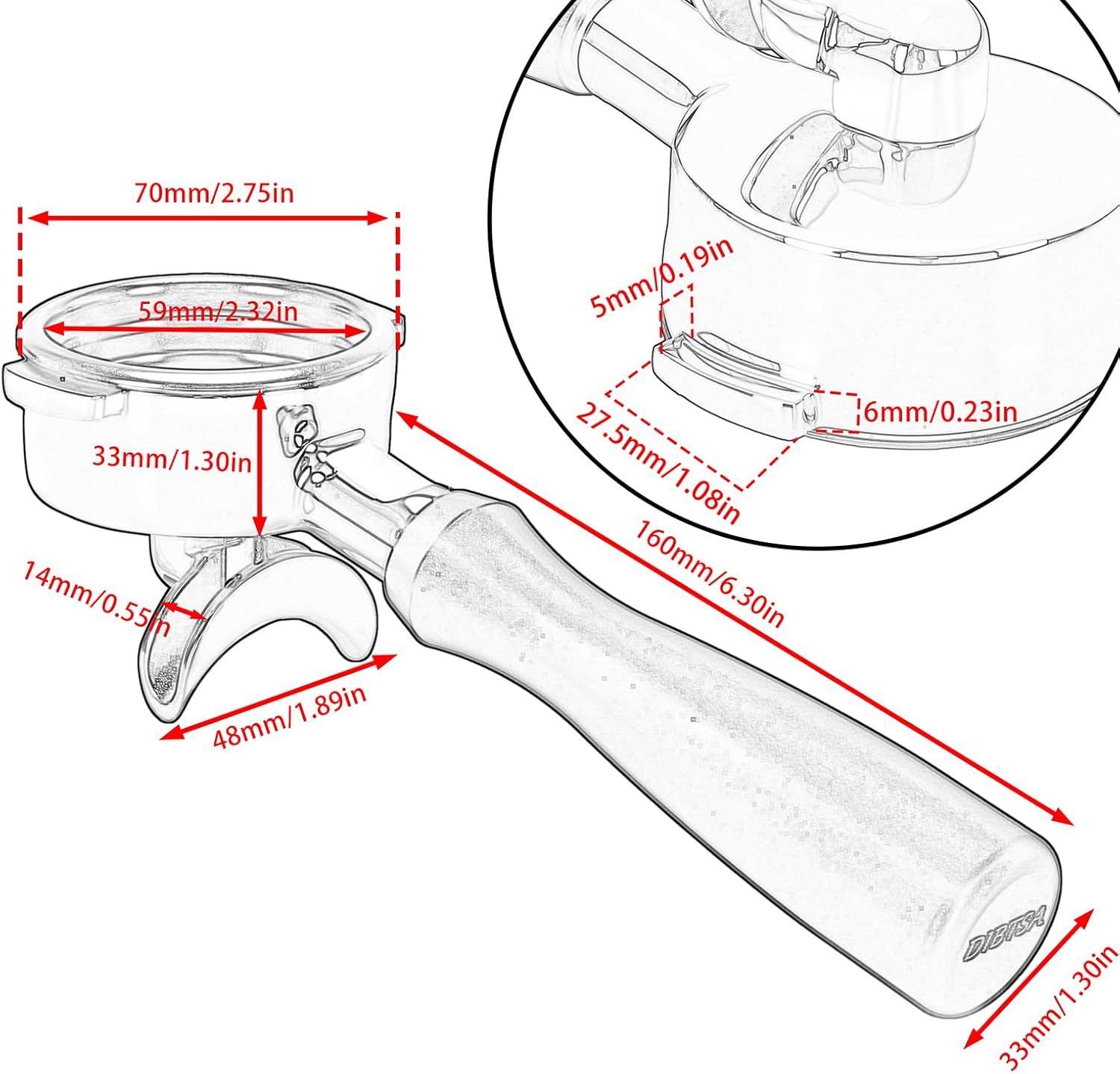58mm Portafilter 2 Ears Double Spout Compatible with La Marzocco, Included 304 Stainless Steel Filter Basket and Puck Screen, Anodized Aluminum Handle, Black