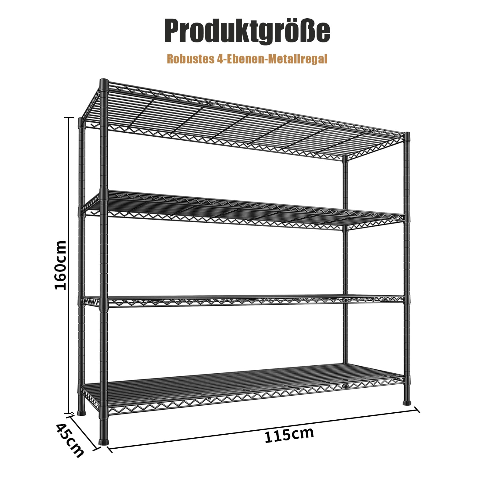 KZOBYD Standregal mit höhenverstellbaren Regel (Schwarz, 115 x 45 x 160 cm)