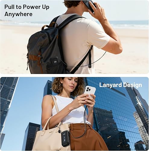 Miniatura 5 de Selore&S-Global Banco de energía de 10,000 mAh con cable retráctil integrado y cable C a L, cargador portátil de carga rápida de 30 W, pantalla LED,