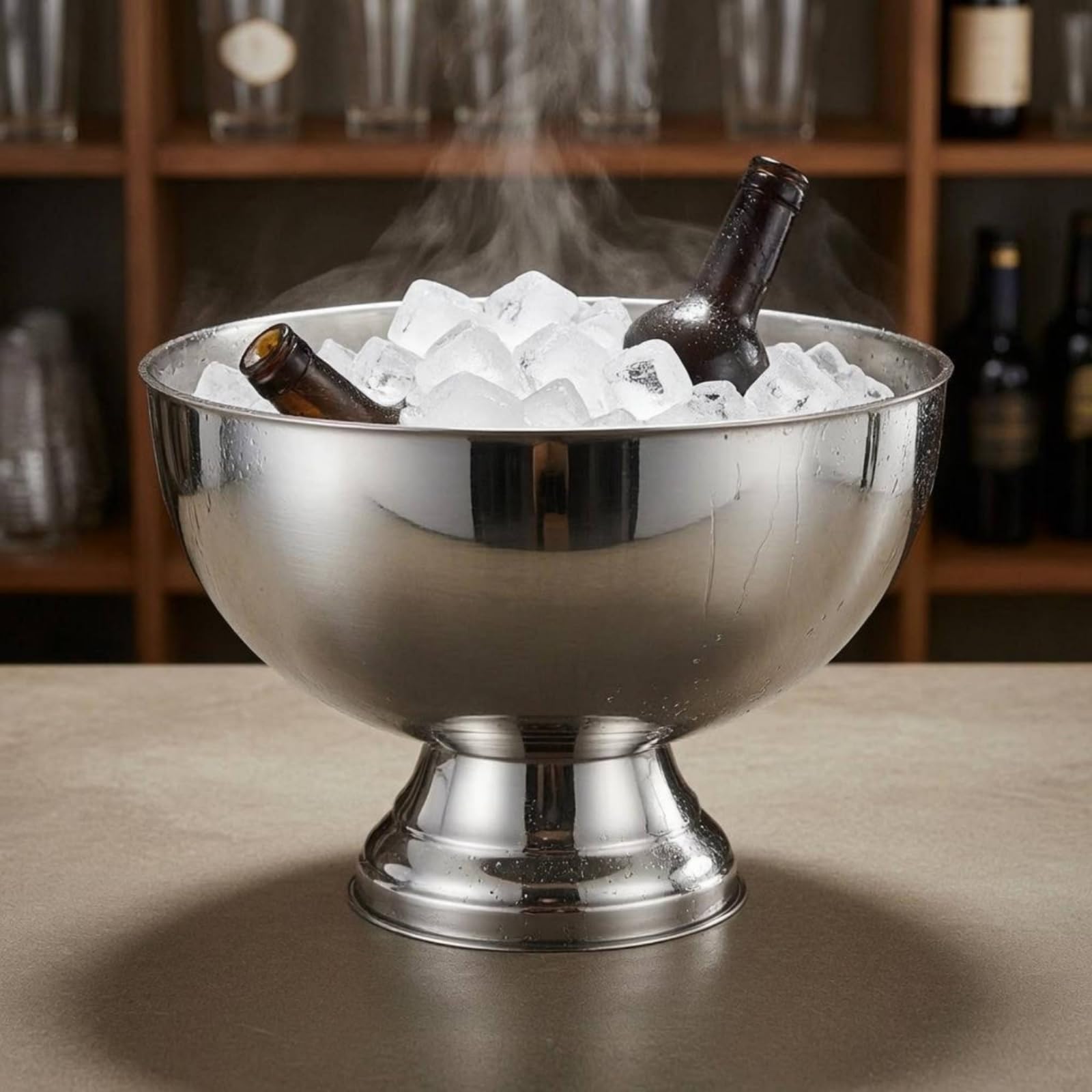 F Fityle Secchiello Champagne Secchiello Ghiaccio Ciotola Vino Catino Birra in Acciaio Inox Finitura Bocca Larga per Bottiglie E Cocktail Base Alta Capienza, Oro Rosa
