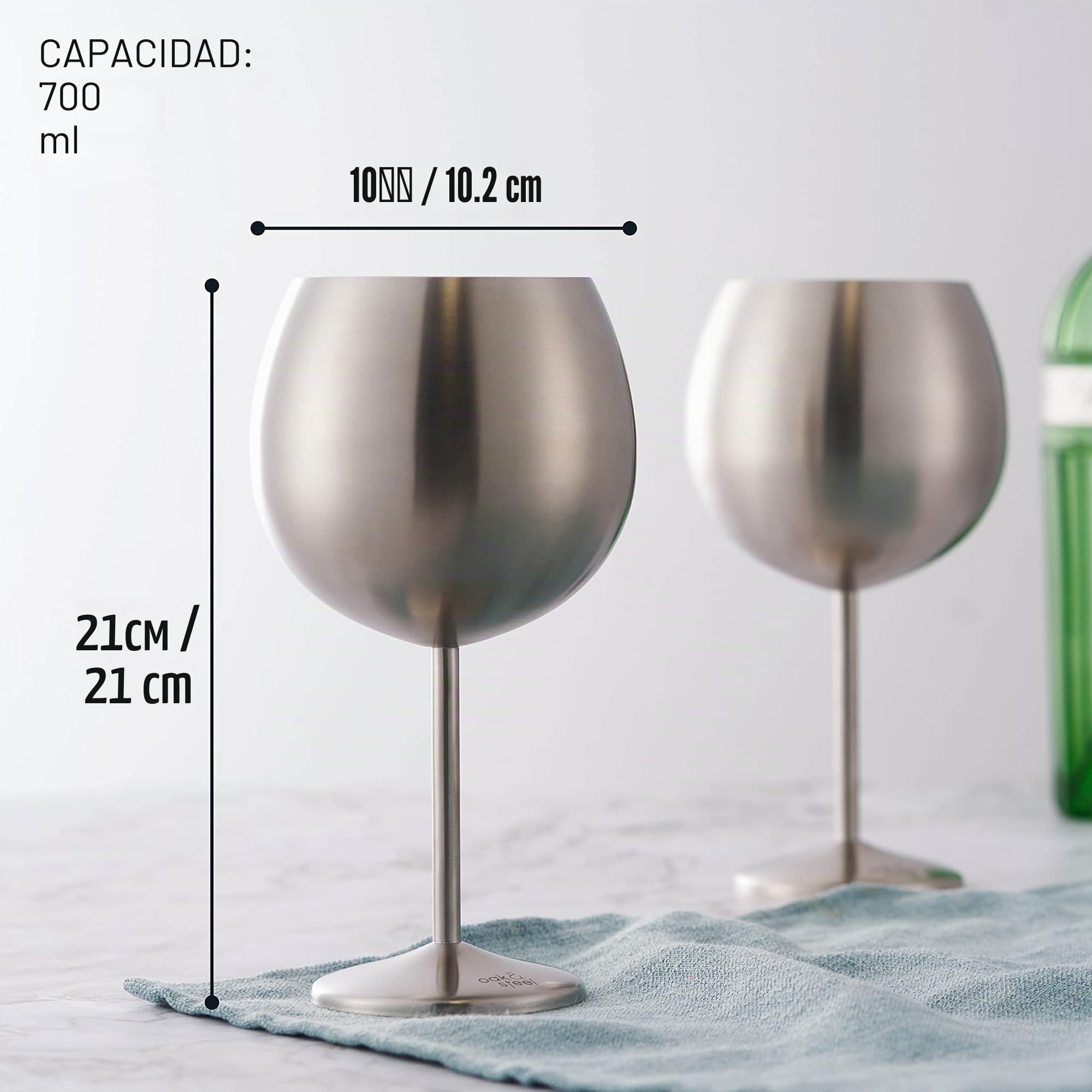 Oak & Steel - 4 Copas Globo Grandes de Acero Inoxidable para Ginebra, Copas de Cóctel (XL 700ml) - Plata Mate - Robustas e Irrompibles - Set de Regalo para Cumpleaños y Navidad
