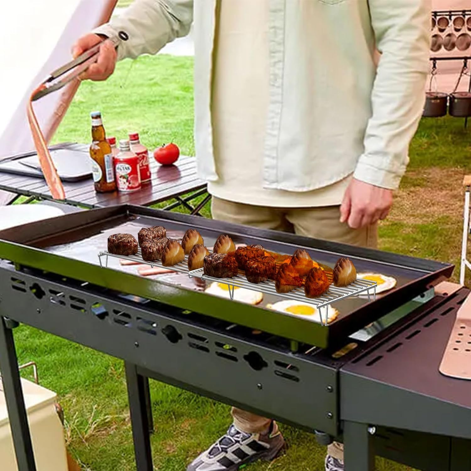 Adjustable Warming Rack for Blackstone 36 28 22 Inch Griddle, Heavy Duty Stainless Steel Grill Cooling Rack Warming Tray for Weber Charbroil Camp Chef and Most Flattop Tabletop Griddle