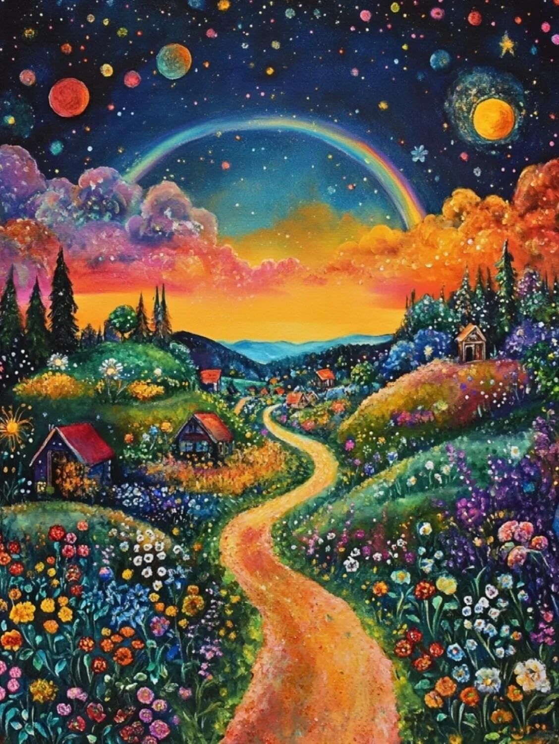 Rqwybcaxn Embroidery Beads Kit Fairy Tale Town 40x50cm
