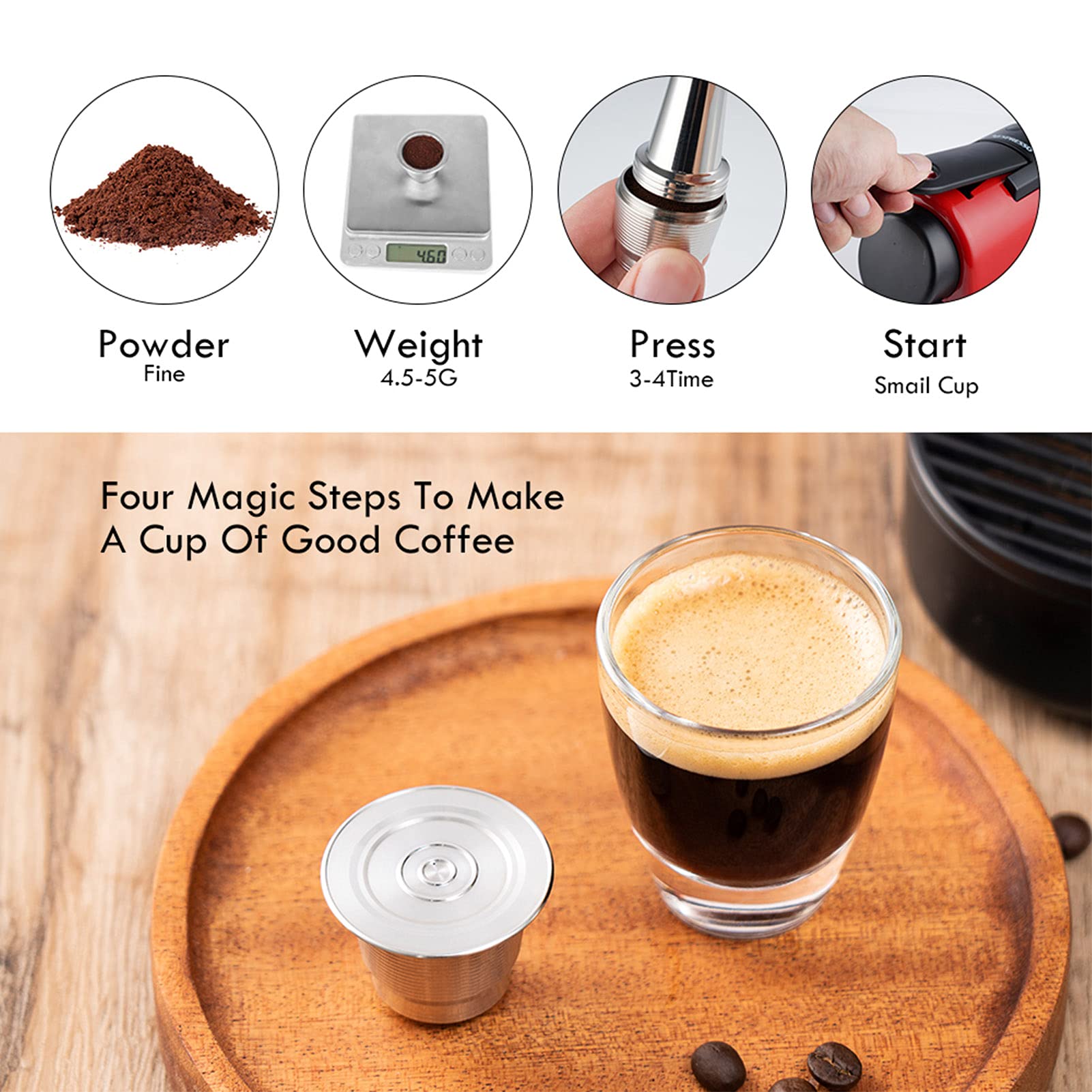 Cápsula de café recargable de acero inoxidable, cápsulas de café reutilizables, reemplazo de taza de filtro de cápsula reutilizable para máquina Nestlés