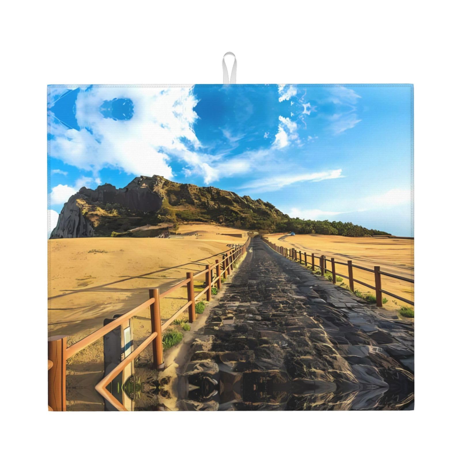Yyhwhjde Black Jeju Island Korea Prints Kitchen Drying Mat – Absorbent Dish Throw For Countertop, Non-Slip Layer With Vibrant Prints, Ideal For Housewarming