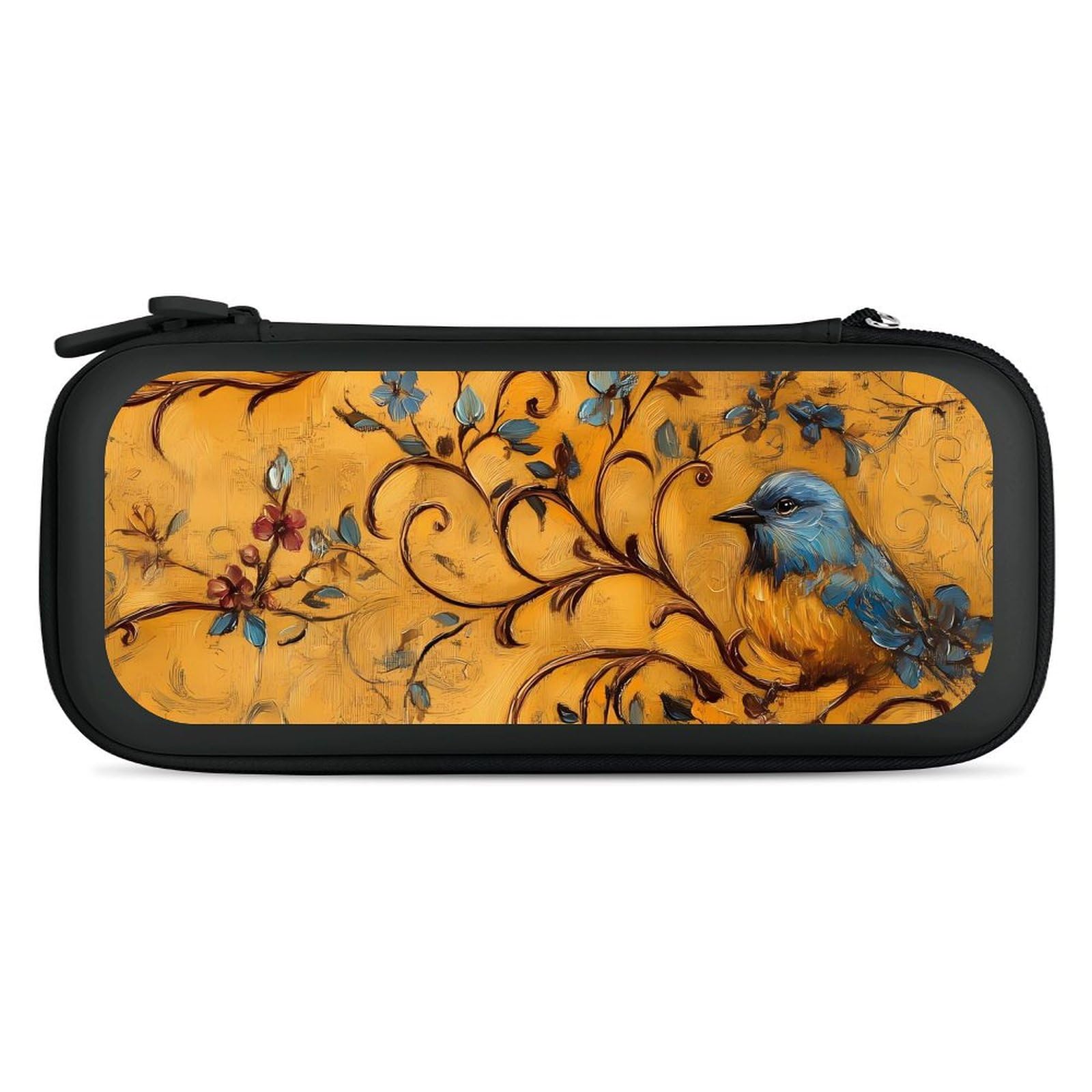 Blue Bird Perched On Branches Compatible with Switch Carrying Case Hard Travel Game Bag Pouch with 15 Games Accessories Black-style