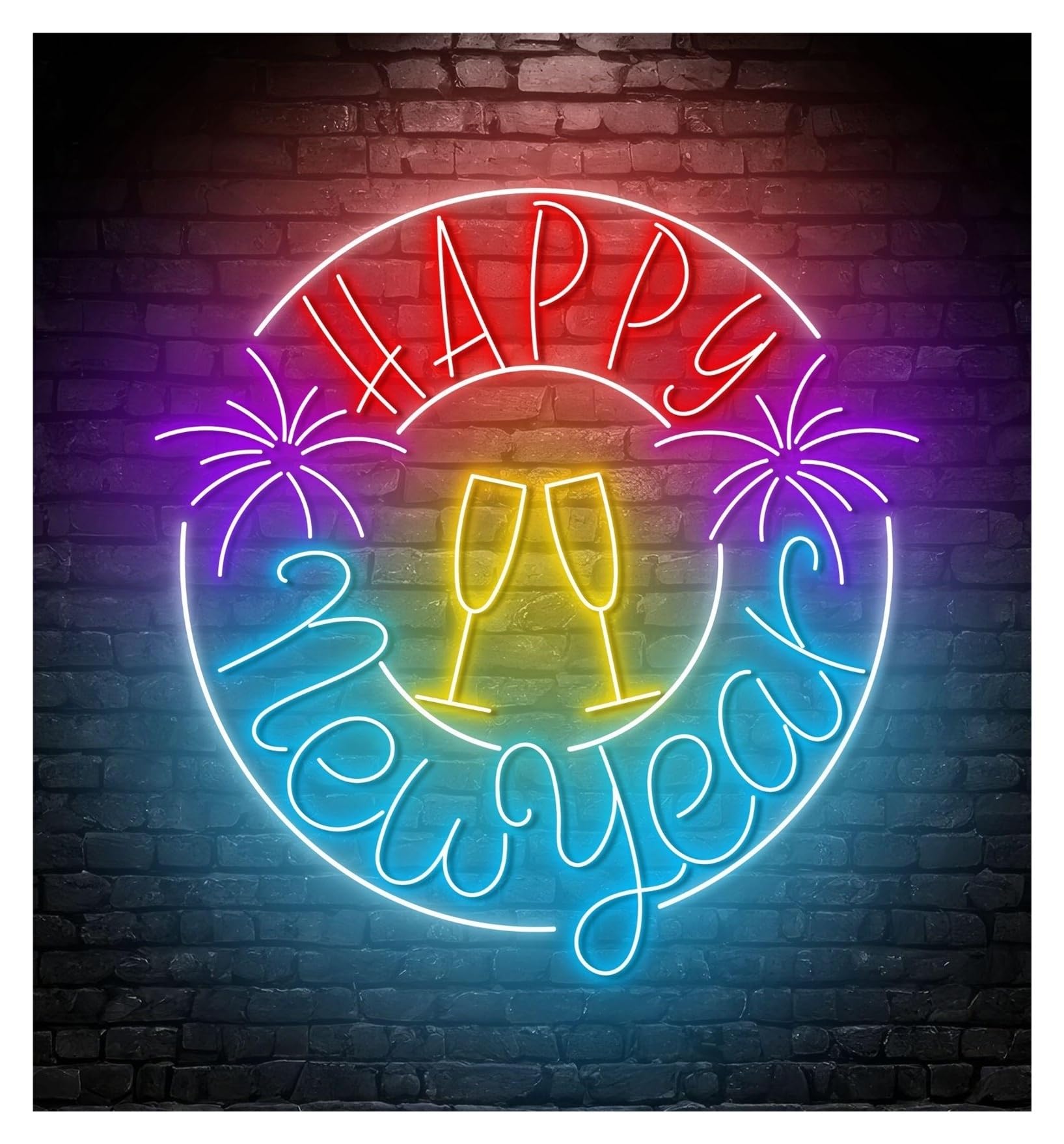 RONGCH Hanging Art Signs Happy New Year Neon Sign Storefront Window Display Business Entrance Decor, Bright Wall 63cm