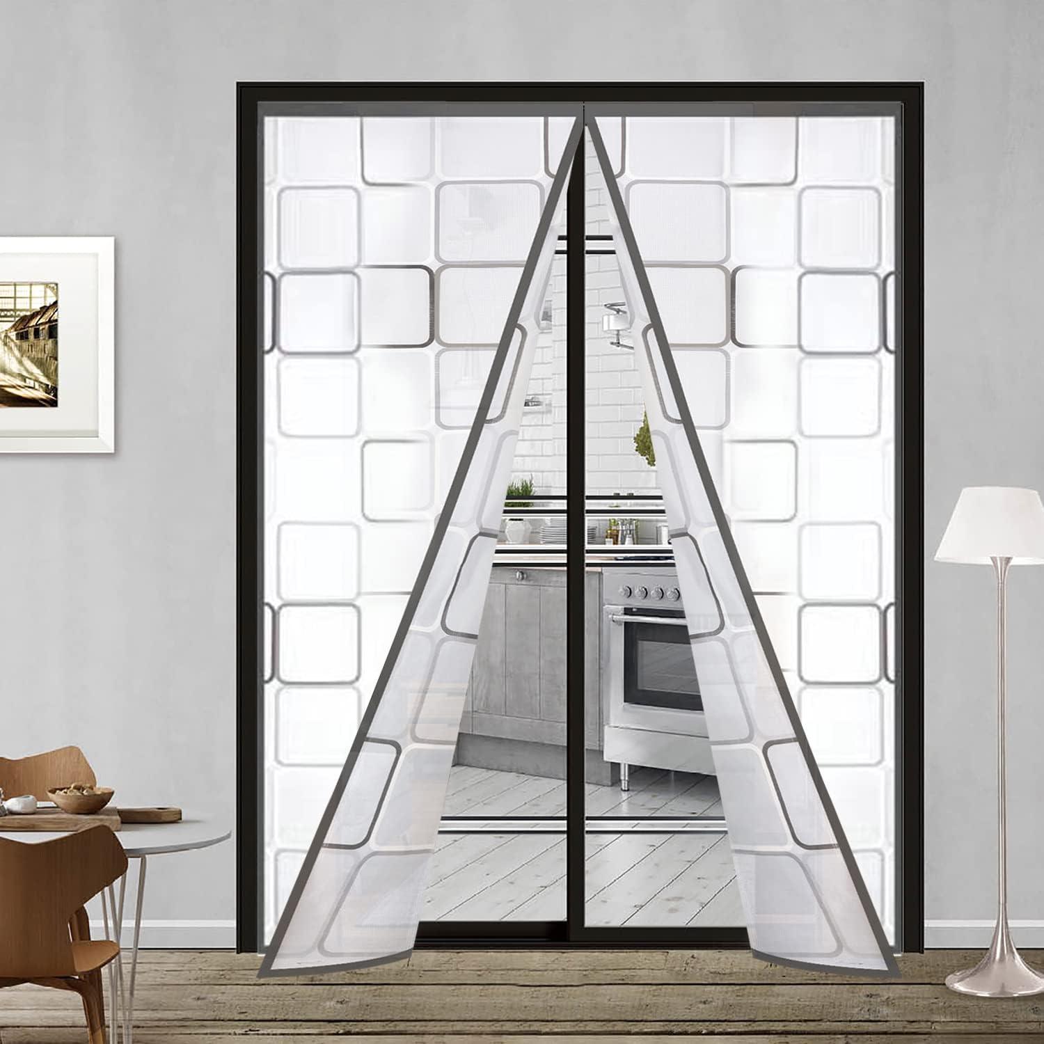 Insulated Door Curtain, Magnetic Thermal Door Cover Screen Door Self-Closing Privacy Magnetic Screen Door Hands Free for Patio, Kitchen, Bedroom, Air Conditioner Room, Fits Doors up to 60" x 80",Grey