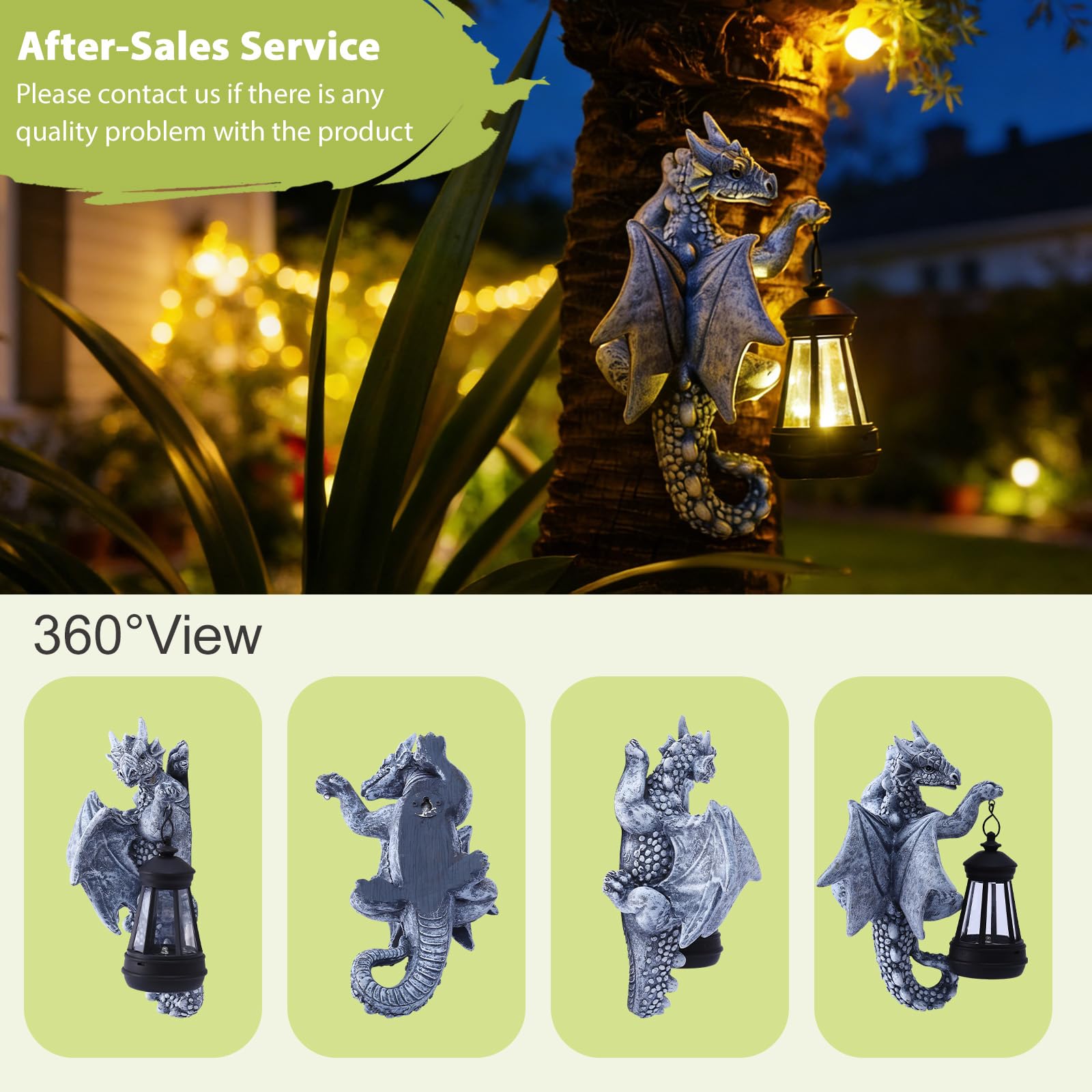 Goodeco Dragon Tree Hugger Solar Lantern Garden Statue - 9.3 Inch Resin Dragon Decor for Outdoor, Perfect Garden Gift & Yard Decor